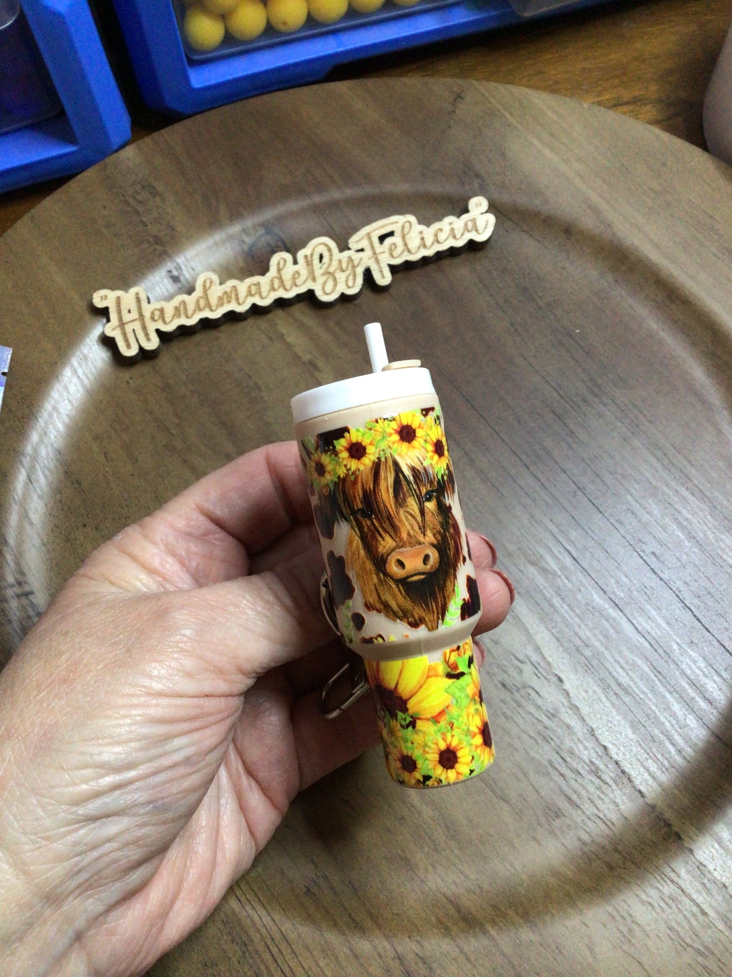 Tan highland cow tumbler chapstick