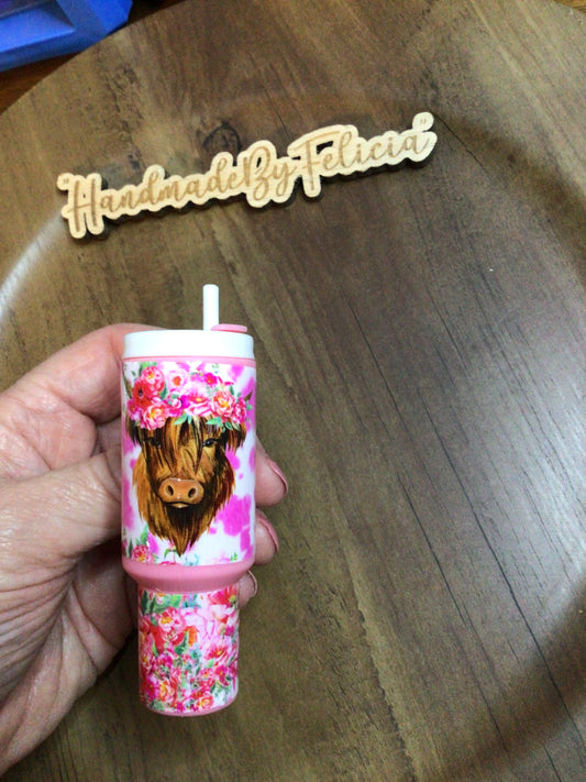 Pink highland cow chapstick holder