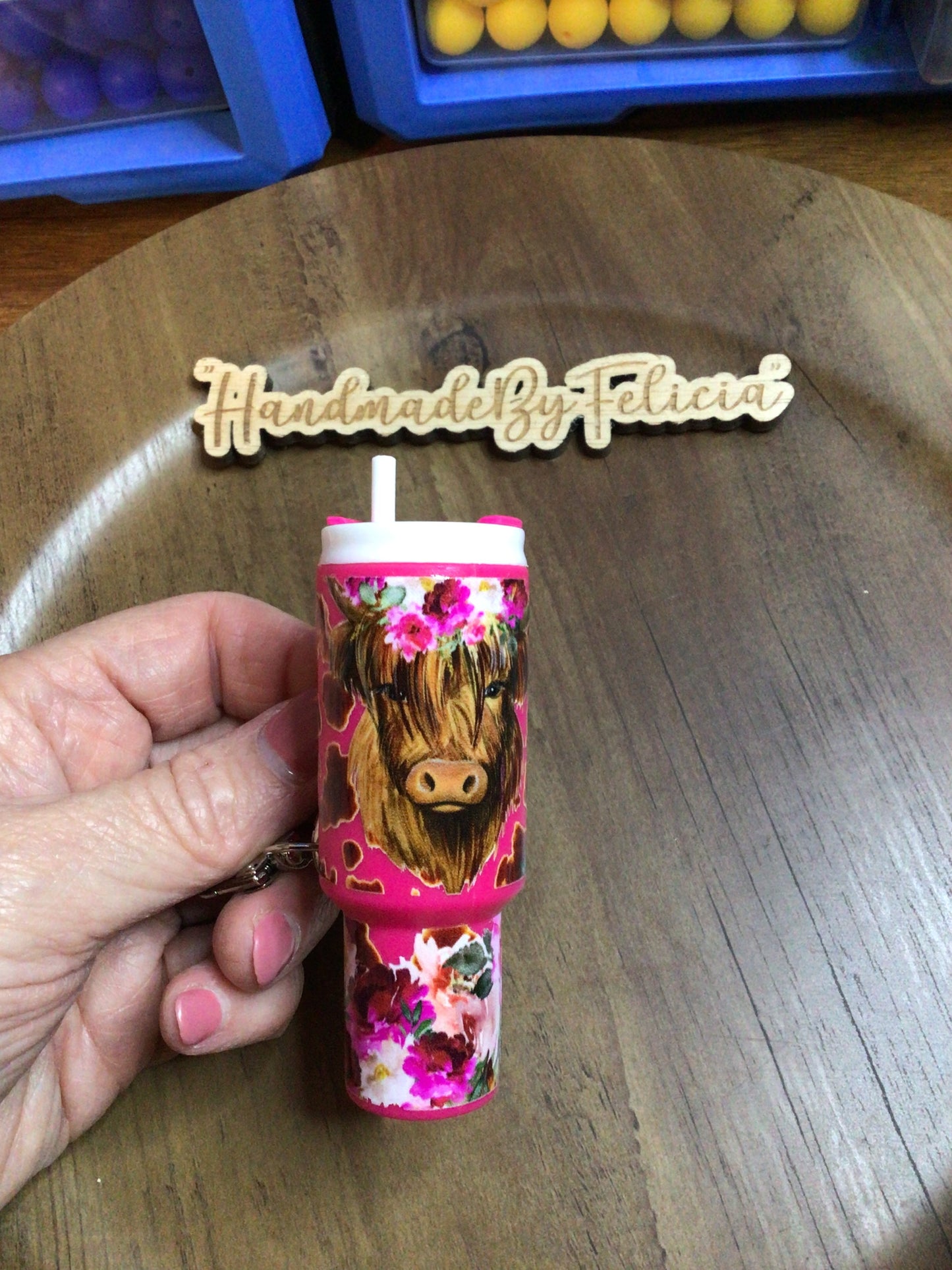 Dark pink highland cow chapstick holder