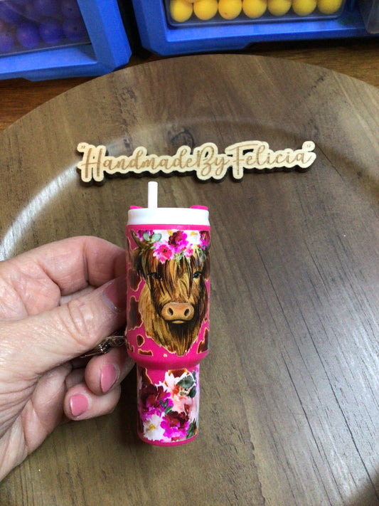 Dark pink highland cow chapstick holder