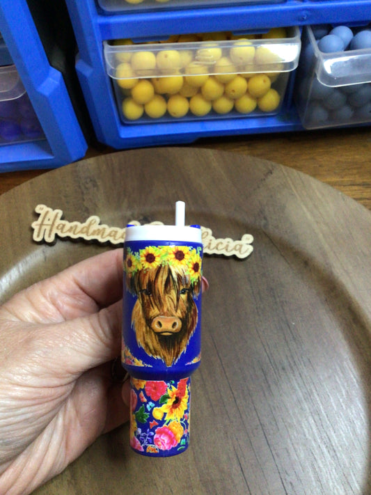 Blue highland cow chapstick holder