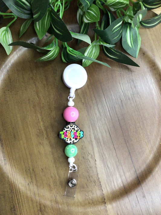 Beaded teacher badge reel