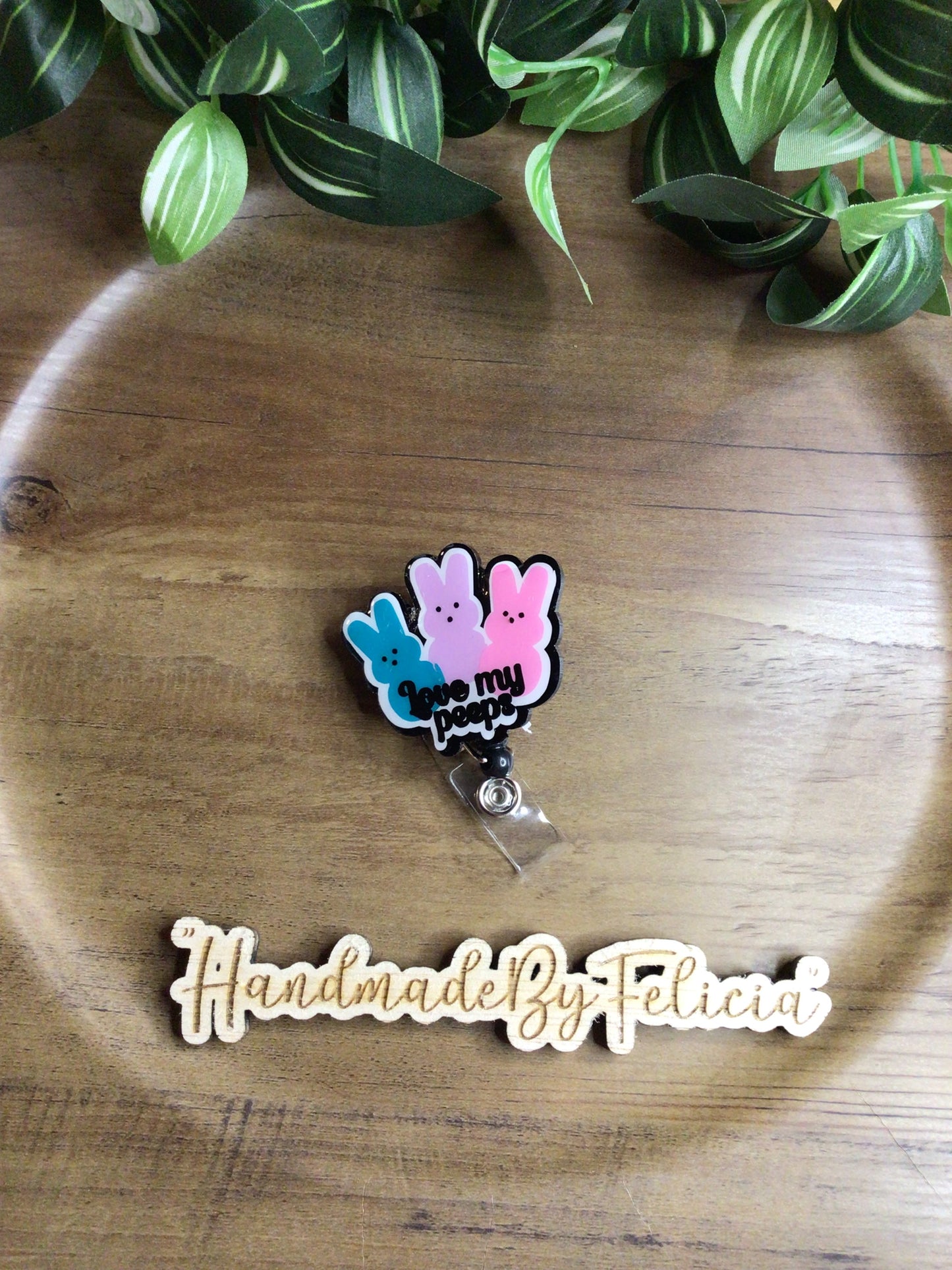 Acrylic badge reel bunny