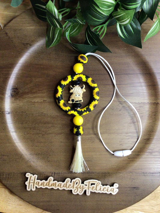 Highland cow sunflower car charm