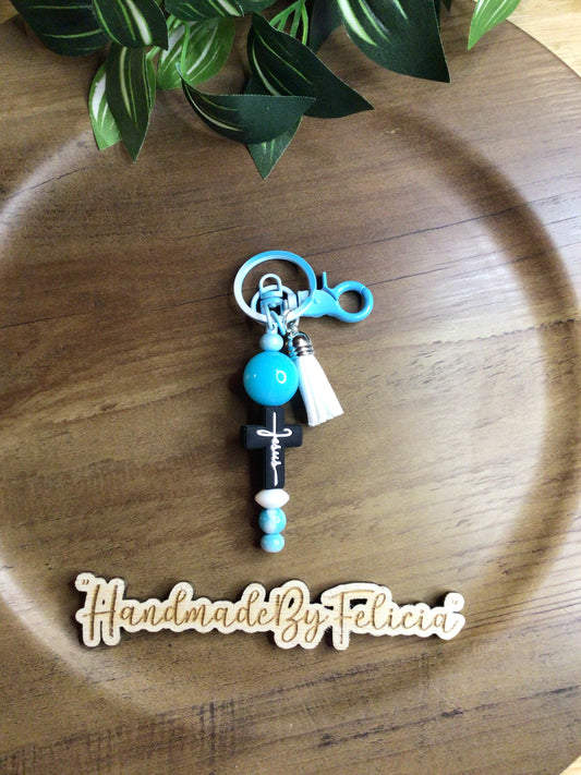 Jesus’s blue white cross keychain