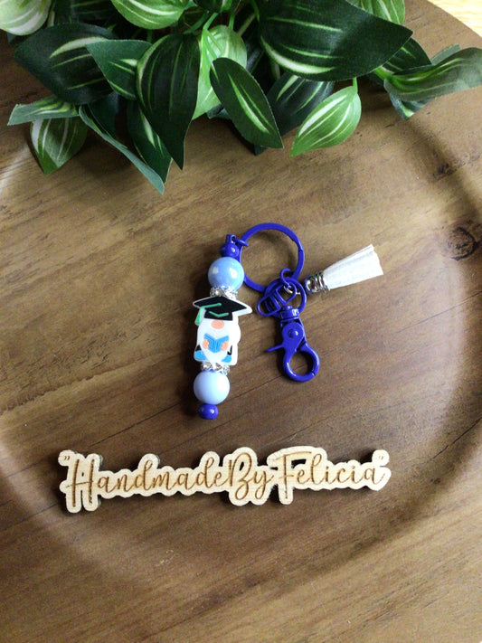 Graduation blue gnome keychain