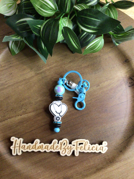 White blue heart stethoscope keychain