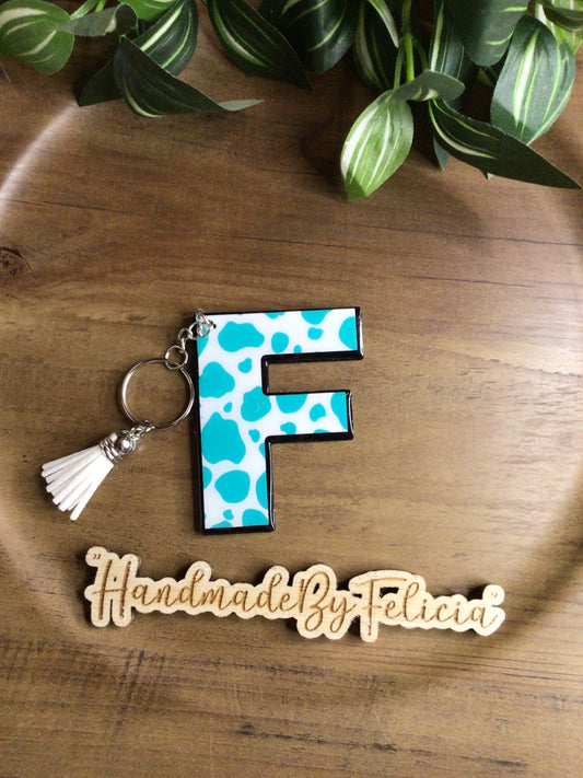 Teal initial F acrylic keychain