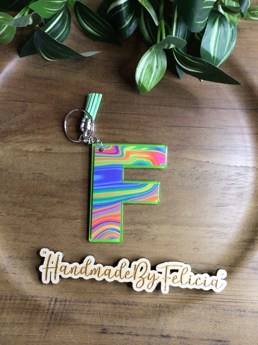 Tie dye initial F acrylic keychain