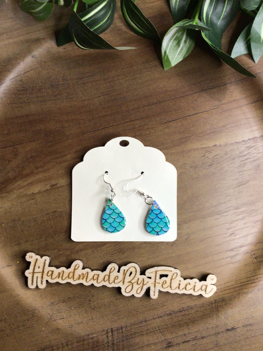 Acrylic small teardrop earrings teal