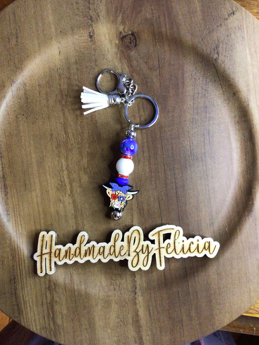 Patriotic smiling face cow keychain