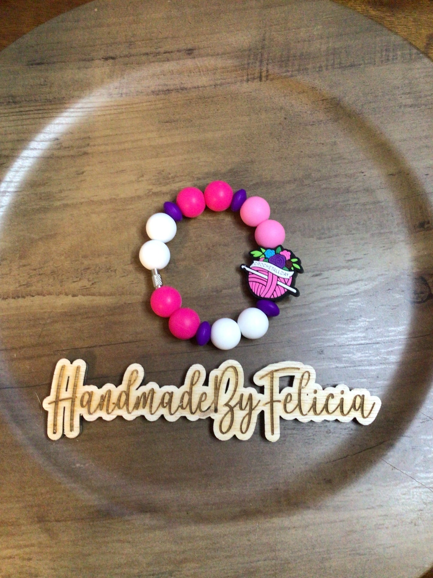 Pink crochet cup charm