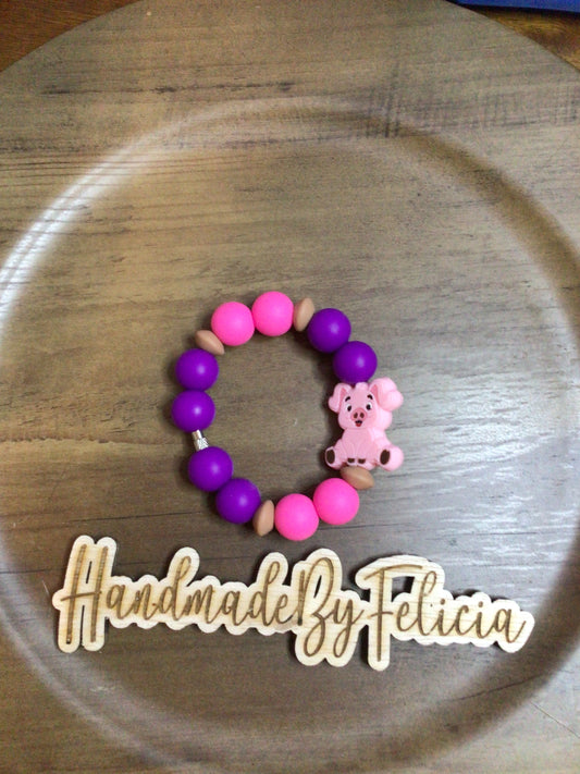 Pink purple pig cup charm