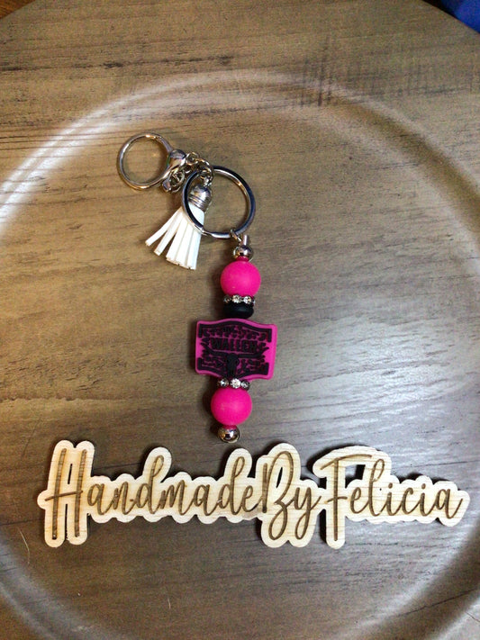 Pink cowprint keychain