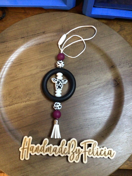 Purple cow print car charm