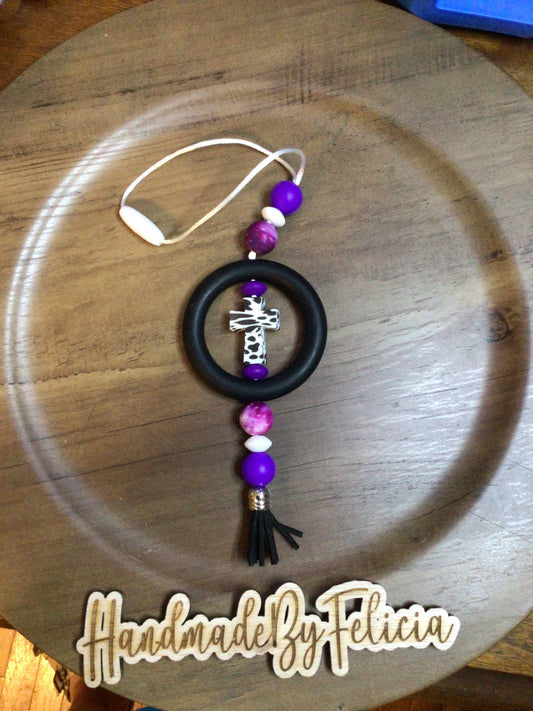 Cowprint cross purple car charm