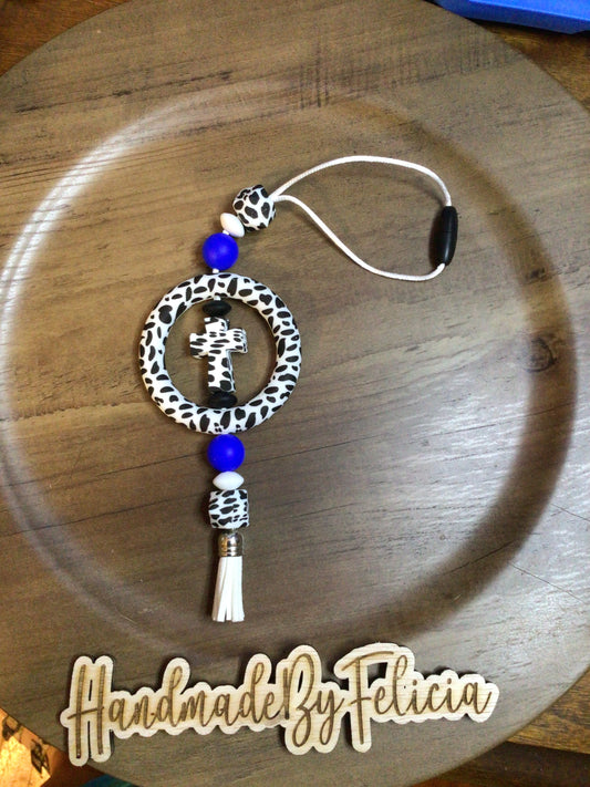 Cow print cross car charm