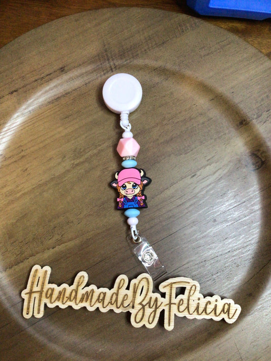 Pink heifer badge reel