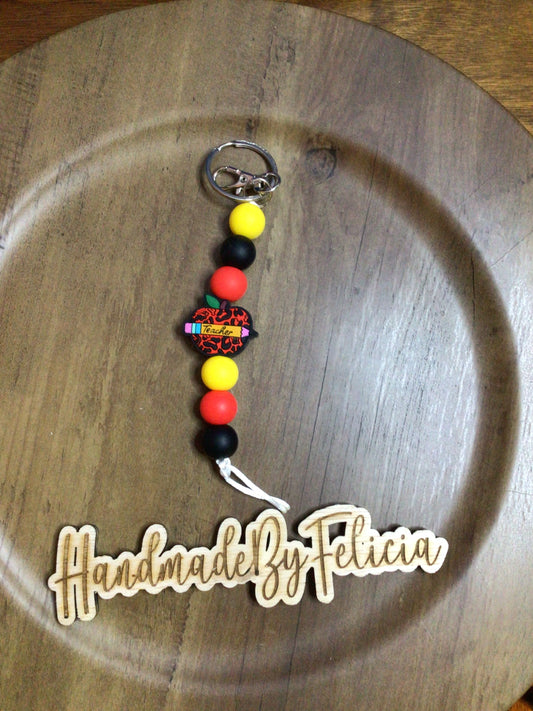 Red apple teacher straight keychain