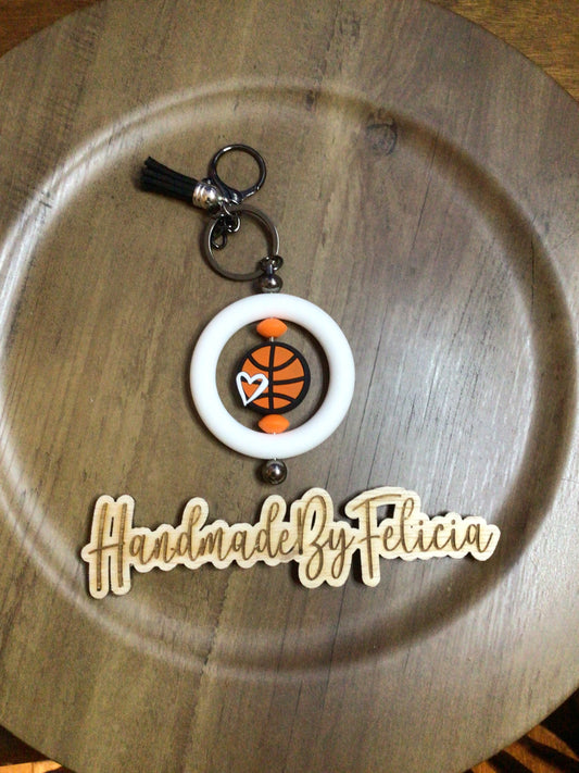 Basketball on white keychain