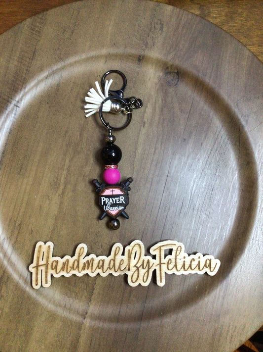 Prayer warrior in pink keychain