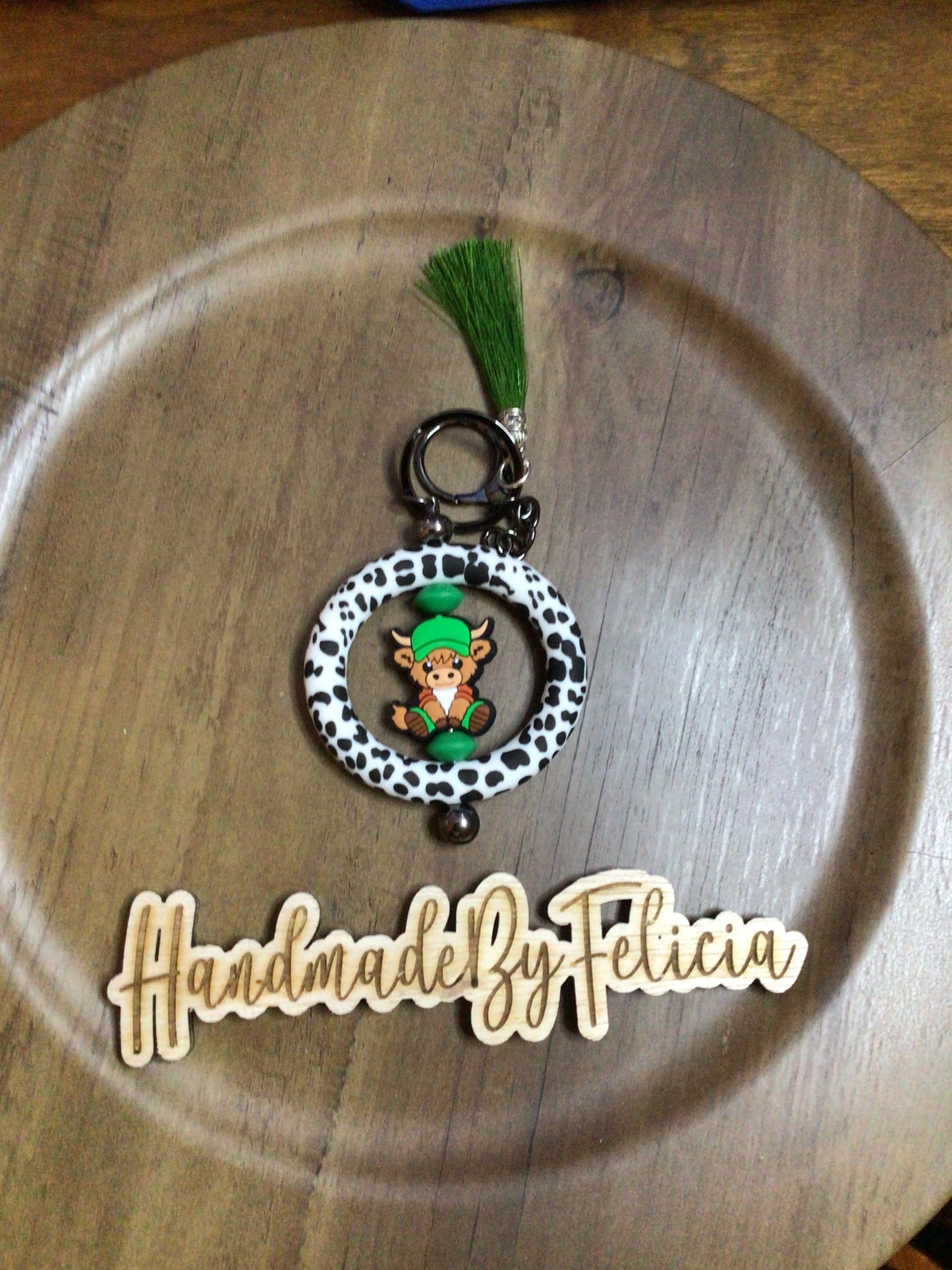 Cowprint bull with ring keychain