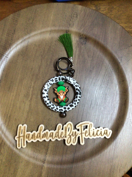 Cowprint bull with ring keychain