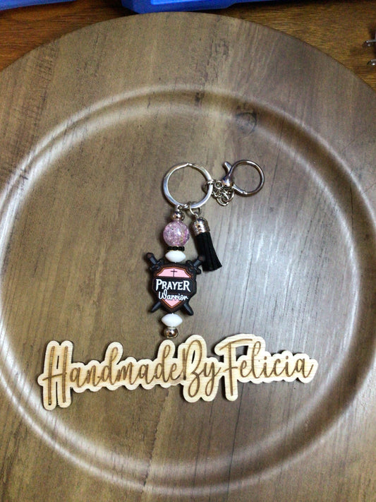 Pink prayer warrior keychain 2