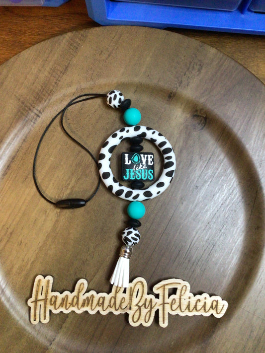 Love like Jesus cowprint car charm