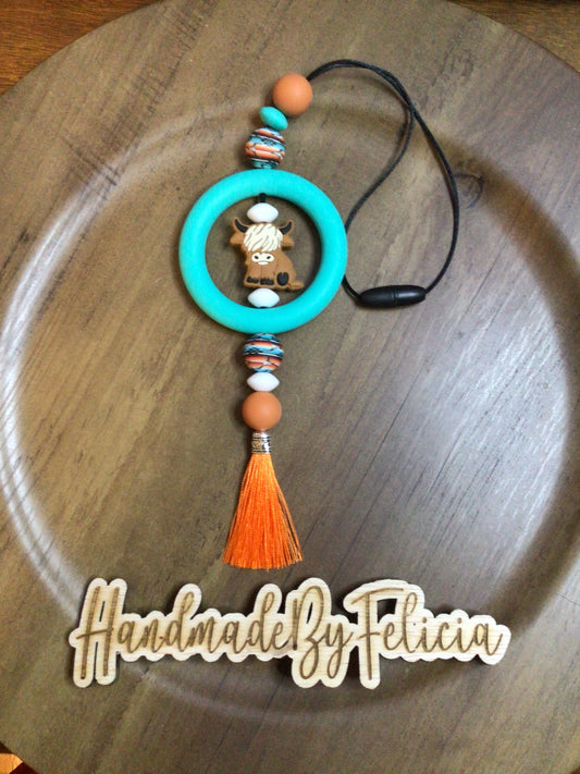 Highland cow car charm orange