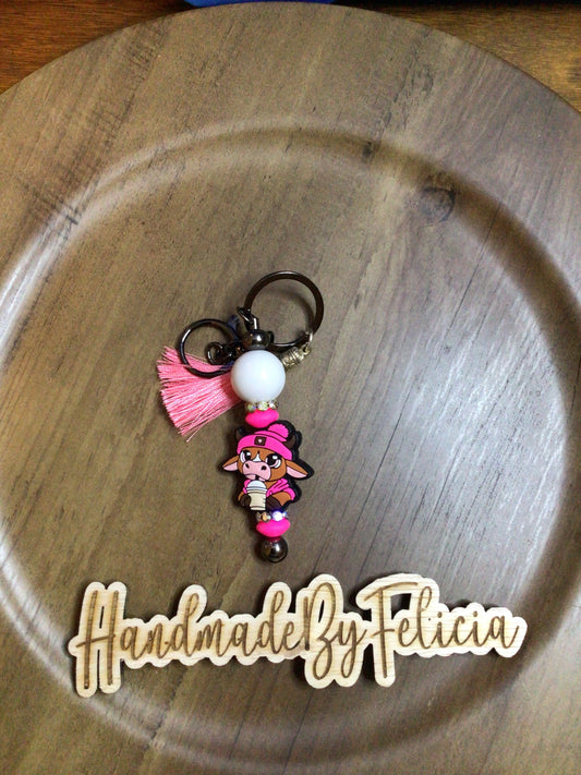Pink Cow with drink keychain