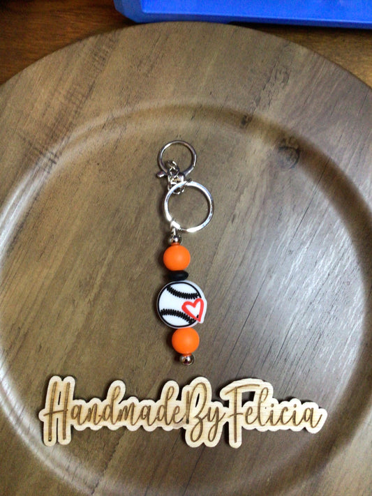 Baseball keychain orange