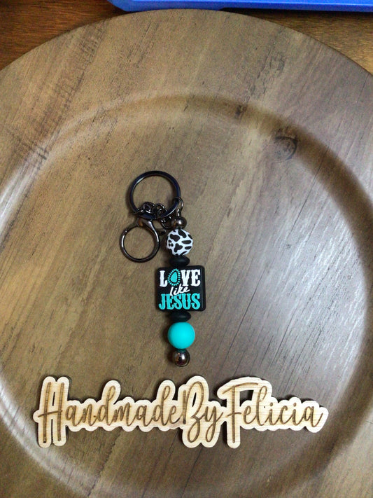 Love like Jesus turquoise keychain
