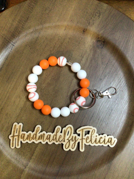 Baseball  orange white wristlet