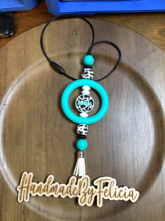 Mama turquoise cowprint car charm