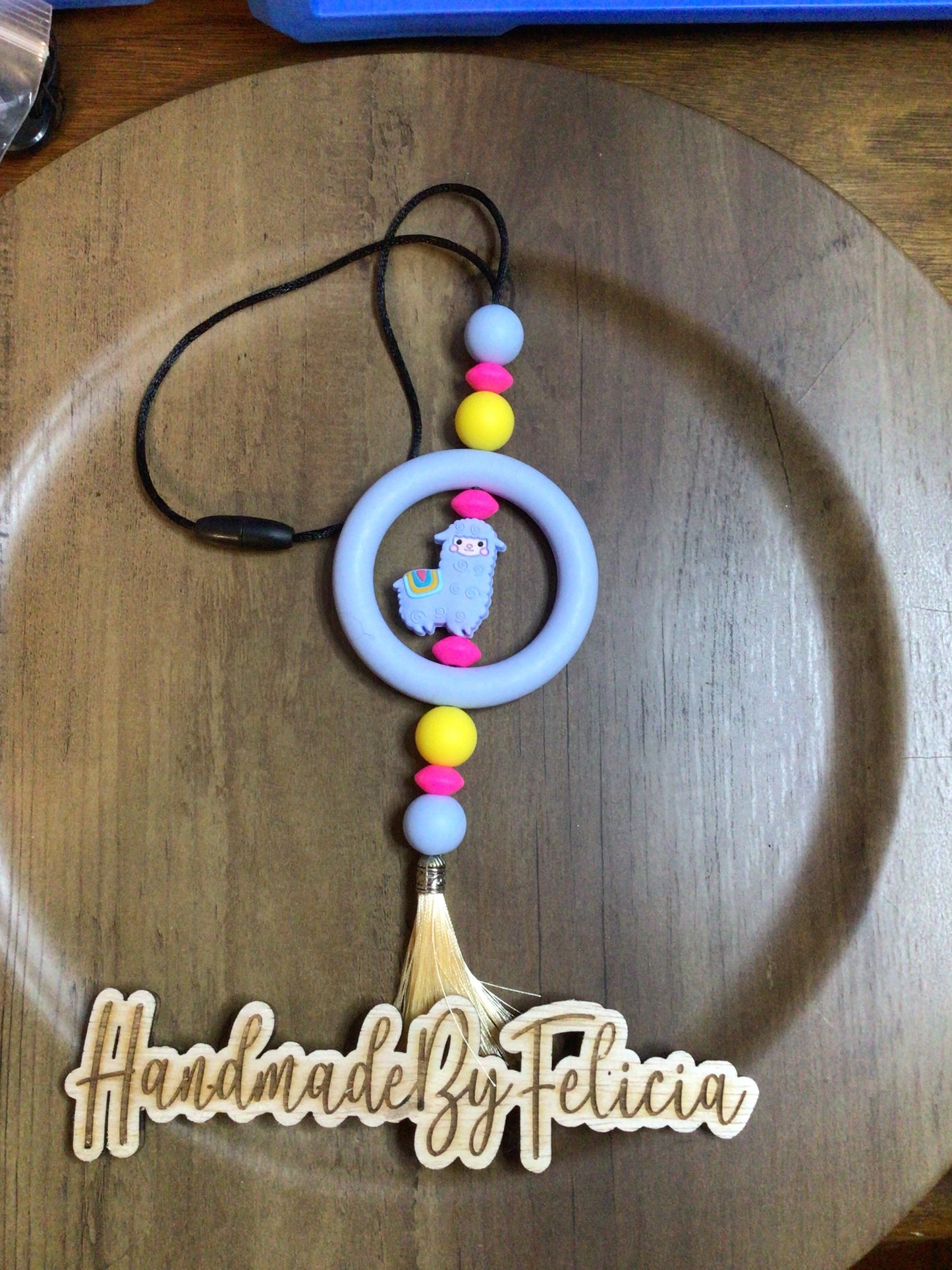 Llama car charm blue
