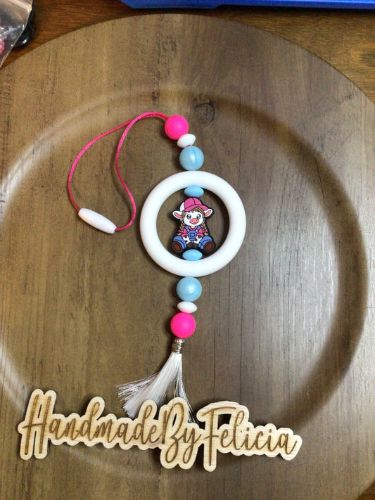 Braided cow car charm white