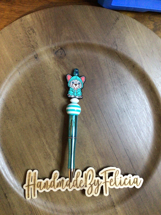 Frenchie pen teal shiny
