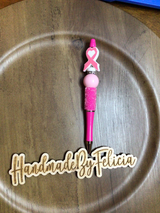Pink ribbon bling pen