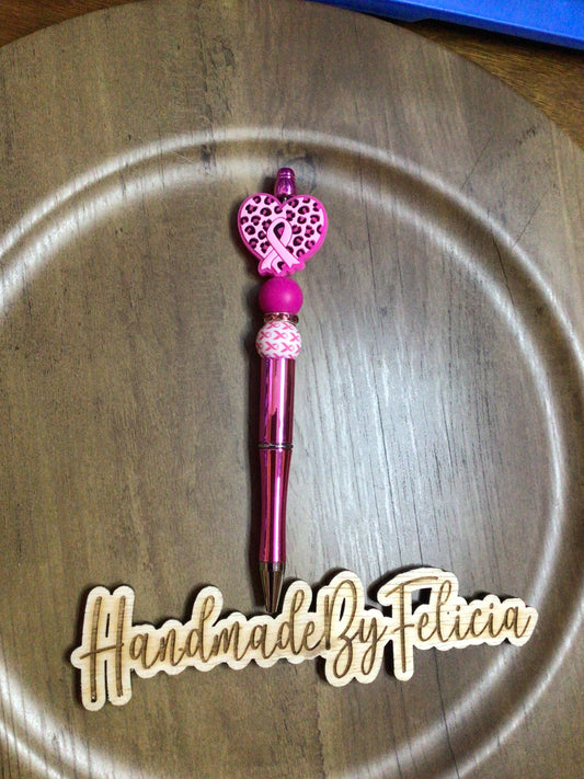 Pink ribbon heart pen