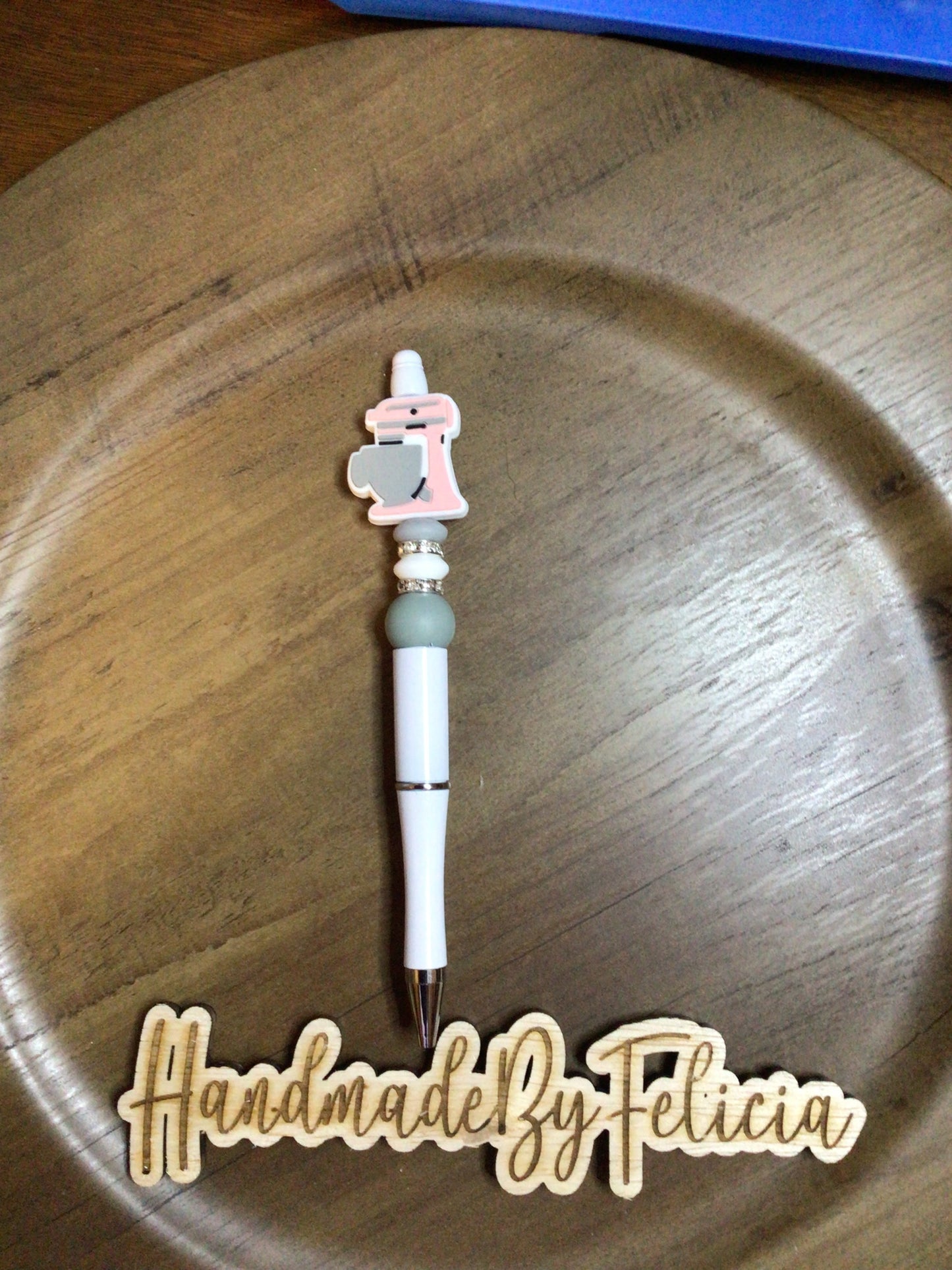 Pink and grey mixer white pen