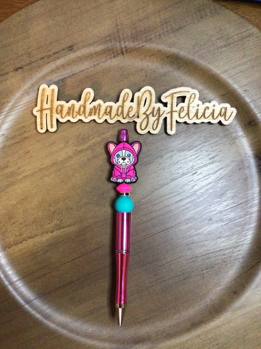 Frenchie pink jacket pink pen