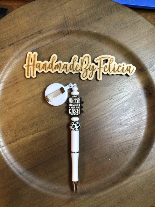 Feeling Willie badge reel and pen. White