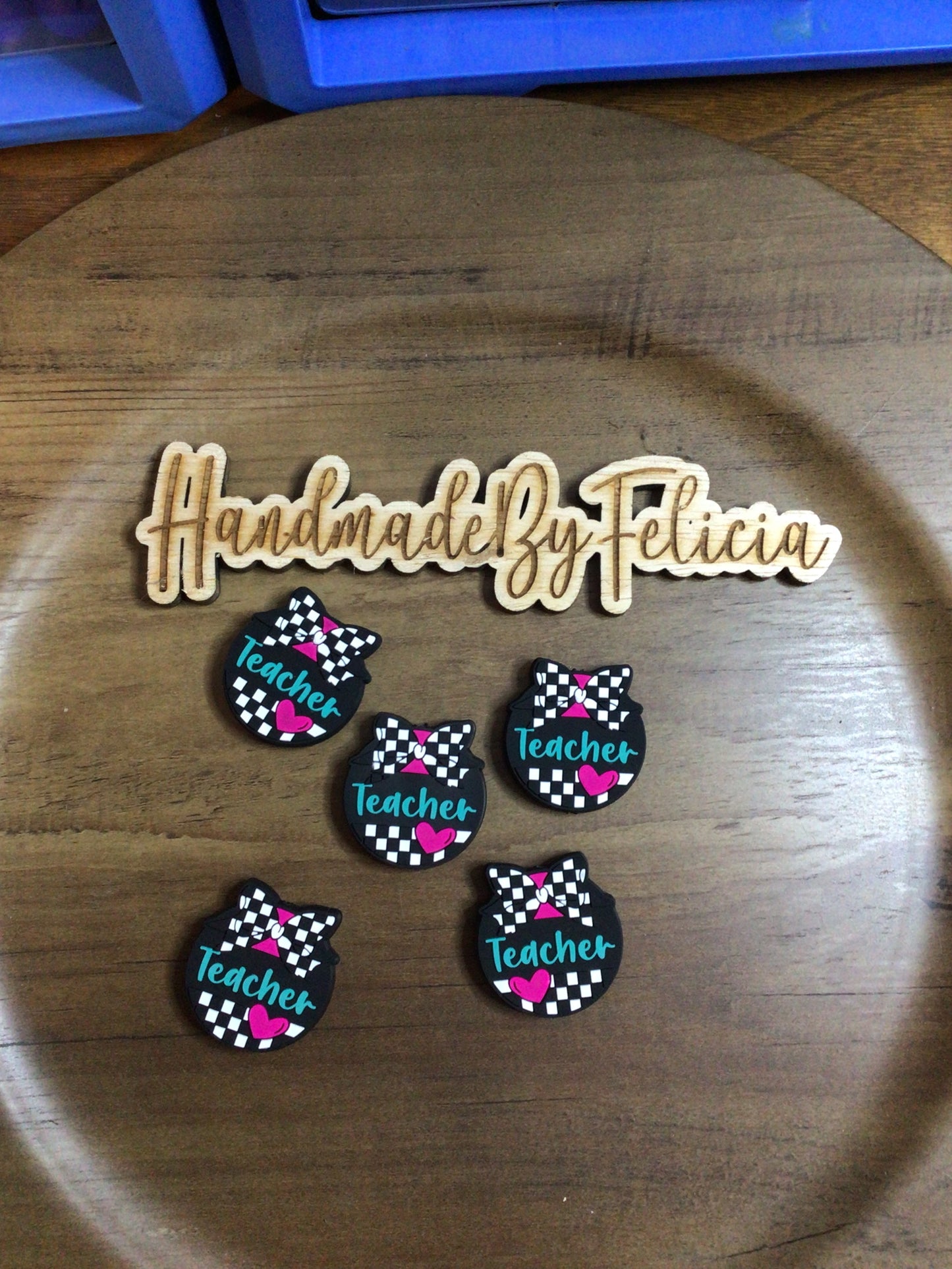 Teacher pink black checkered Focals
