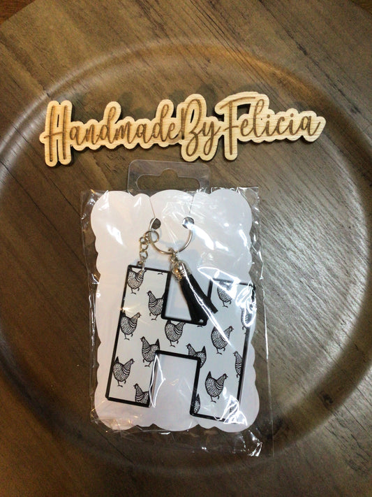 Letter H black and white chicken keychain