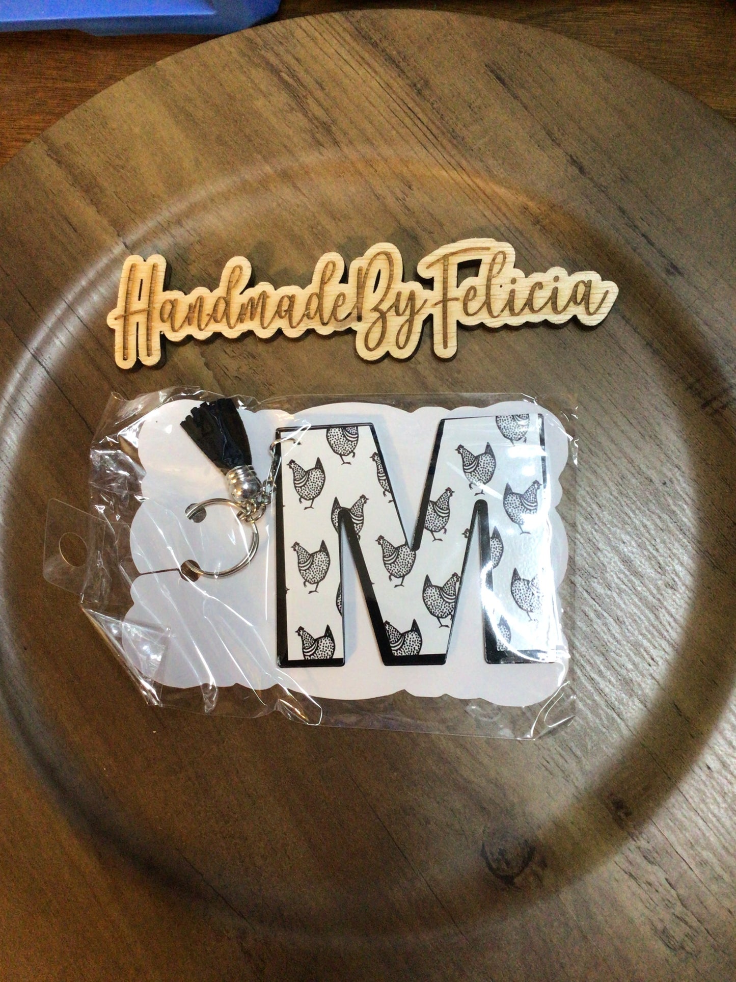 Letter M chicken acrylic keychain