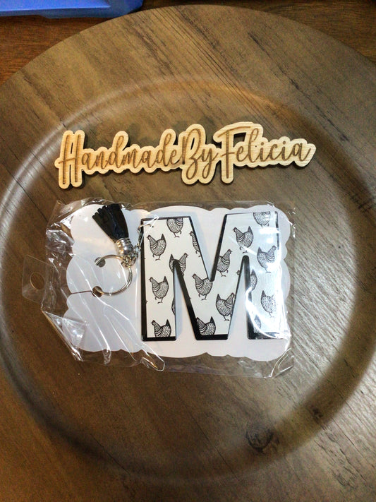 Letter M chicken acrylic keychain