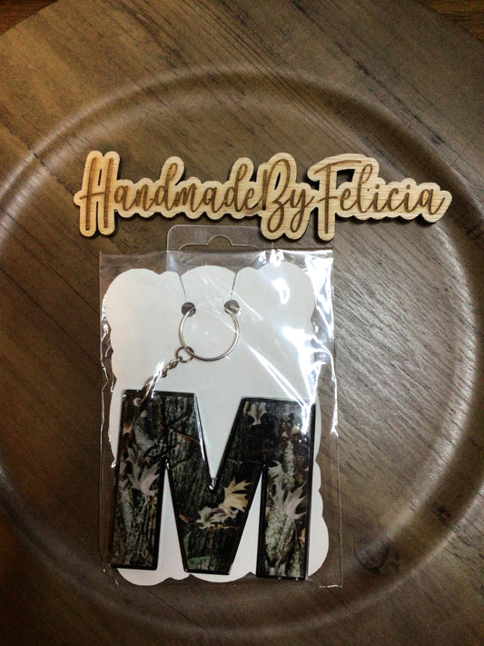 Letter M acrylic camo keychain