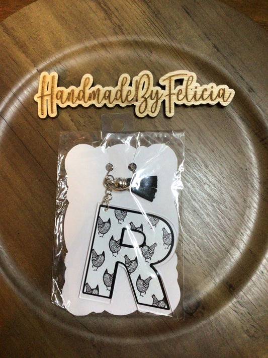 Letter R chicken acrylic keychain