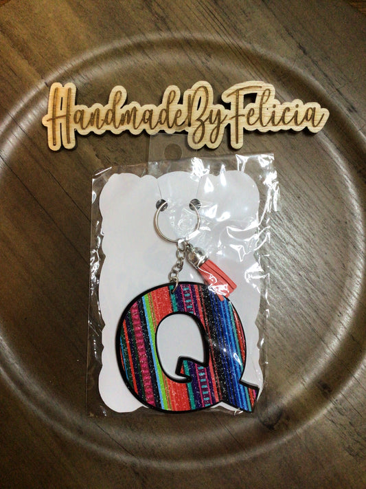 Letter Q multi color keychain